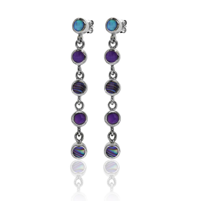 Purple Shell and Abalone Sterling Silver Dangle Earrings - Click Image to Close